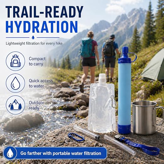 Water Filter, Survival Filtration Portable Gear, Emergency Preparedness, Supply for Drinking Hiking Camping Team Family Outing (3PCS)