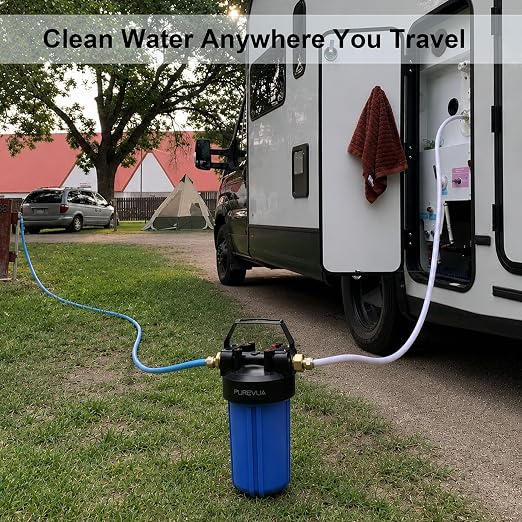 PHB10 RV Water Filter System, 0.2 Micron 2-in-1 Inline Water Filter, Reduces Sediment, Chlorine, VOCs, Bad Taste & Odor, 3/4" GHT Adapter, for RV, Camper, Travel Trailer, Boat & Outdoor Use