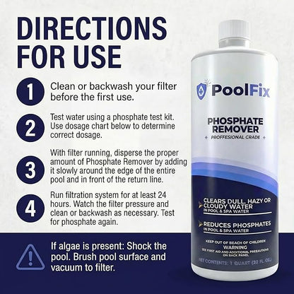 Phosphate Remover – 1 Quart Reduces Phosphates for Cleaner, Clearer Water & Improved Pool Clarity | Professional Grade - 32 oz Bottle