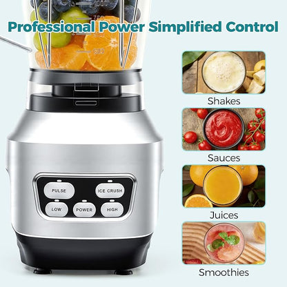 NEWBULIG Smoothie Blender for Kitchen with 6 Blades, Personal Blender for Smoothies with 24 34 60 oz BPA-Free Cups, Large Capacity, Portable and Easy Clean, for Ice Crush, Shakes, Sauces, Silver