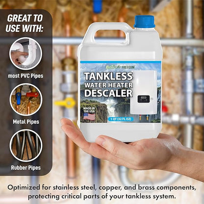 Nature's Freedom Tankless Water Heater Flush Descaler, Quart (32 oz) – Professional Non-Toxic Descaling Solution, Biodegradable, Made in the USA