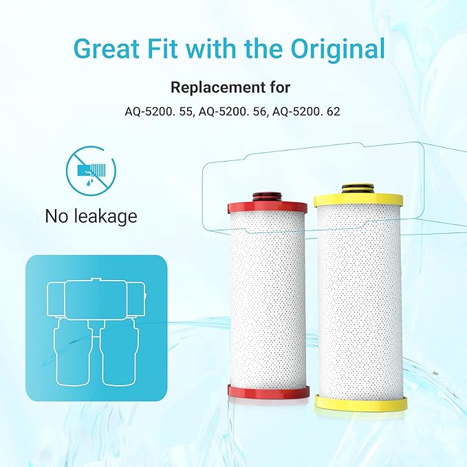 Aquacrest WF52-R Water Filter, Replacement for Aquasana® AQ-5200R, AQ-6200, Claryum® 2-Stage, AO Smith® AO-US-200-R, 500 Gallons, 2 Filters