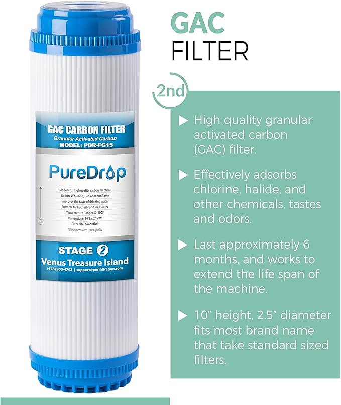 PureDrop PDR-F15-50 Standard 5-Stage Replacement Cartridge for 50 GPD Reverse Osmosis Water Filter System 2-Year Replacement Filter Pack,15 Counts, 12x15x15