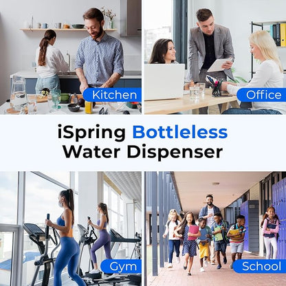 iSpring Bottleless Water Dispenser with 4-Stage Filtration, SGS-Tested 99% of Lead Removal, Water Cooler Dispenser - Hot, Cold, Room Temp, Self Cleaning, Black, Model: DS4B-PB