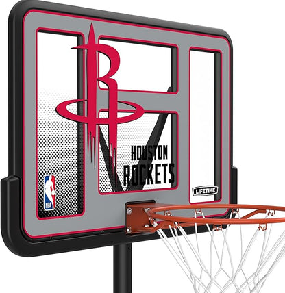 Lifetime NBA Houston Rockets Portable Basketball Hoop, Adjustable Height 7.5-10 Ft, 44 Inch Shatterproof Fusion Backboard, Base with Wheels