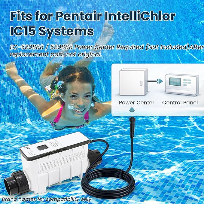 IC15 Salt Cell Saltwater Chlorine Generator,Replacement Cell Fit for Pentair IntelliChlor IC15,EC-520888 520888 Power Center,Salt Chlorinator System for Inground Pools up to 15,000 Gallons