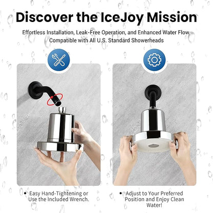 IceJoy Filtered Shower Head - Scientifically Evaluated, High-Efficiency Shower Head with Filters for Enhanced Hair & Skin Health, Minimize Hair Loss, Preserve Color-Treated Hair(Modern Chrome)