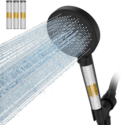 SR SUN RISE NSF Certified Filtered Shower Head with Handheld for Hard Water to Remove Chlorine High Pressure 9-Spray Setting (with Power Wash) Anti-Clog Nozzles (4 Filters, Matte Black)