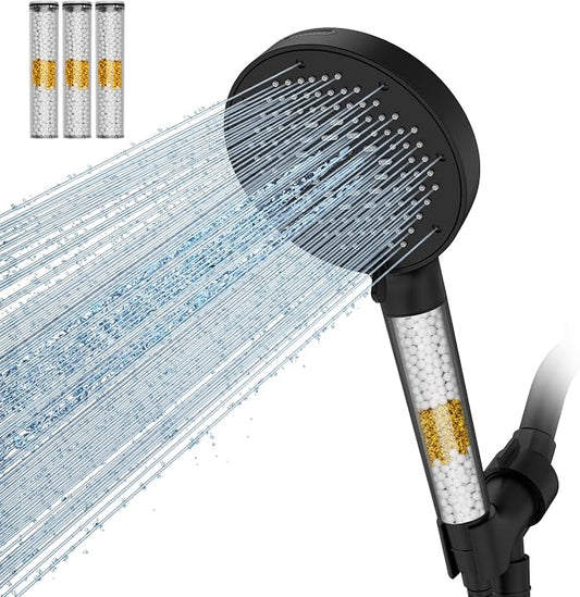 SR SUN RISE NSF Certified Filtered Shower Head with Handheld for Hard Water to Remove Chlorine High Pressure 9-Spray Setting (with Power Wash) Anti-Clog Nozzles (4 Filters, Matte Black)