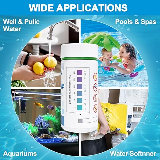 Water Hardness Test Kits - Hard Water Test Kits for Drinking Water Well Hot Tub Spa Swimming Pool Dishwasher Water Softener - Quick & Accurate Water Hardness Test Strips for Calcium, Magnesium