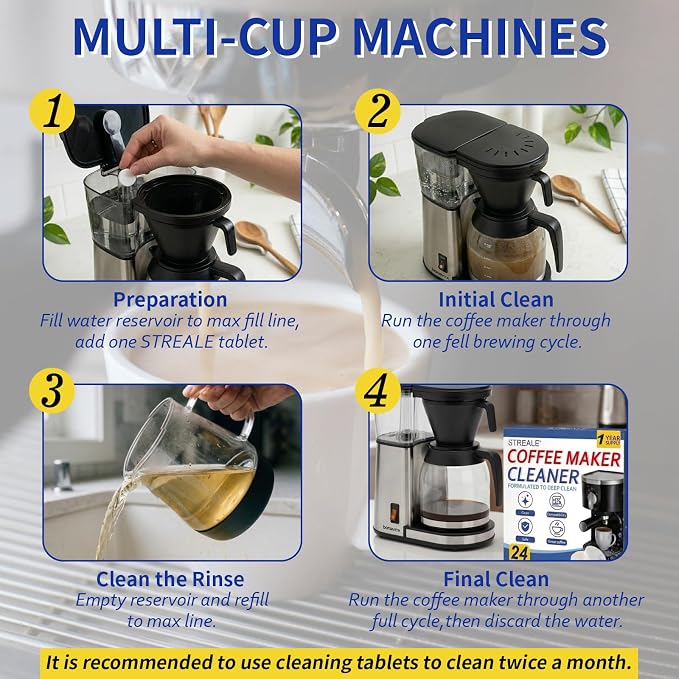 Coffee Machine Cleaner & Descaler Tablets - 24 Pack, Compatible with Nespresso, Keurig, Ninja, DeLonghi, Miele, Breville, Philips & All Major Brands, for Coffee Maker Pot, Espresso & Drip Machines