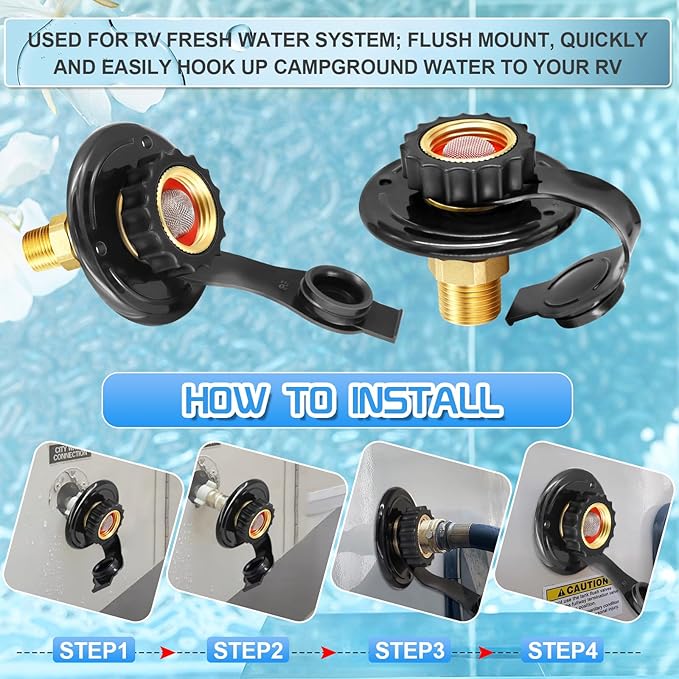 FANOVO RV City Water Inlet,RV Water Inlet Replacement with 3/4 NH Female to 1/2 NPT Male,RV City Water Inlet with Check Valve for RV Marine Camper Motorhome Trailer