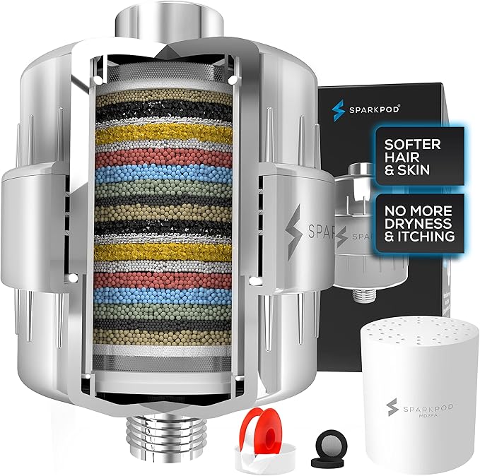 SparkPod 23 Stage Shower Head Filter for Hard Water - High Output Universal Shower Filters to Remove Toxic Chemicals, Chlorine & Heavy Metals (Luxury Polished Chrome)