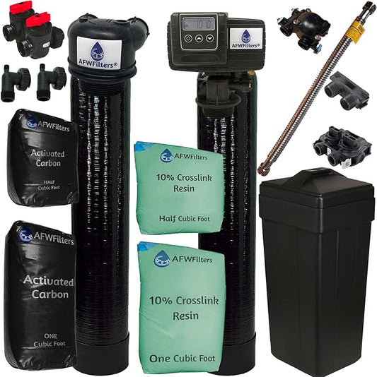 FLEX LINE ADAPTER INCLUDED-AFWFilters Built Fleck 5600SXT 48,000 Grain Water Softener with Upflow Carbon Filter (10% Resin with Carbon)