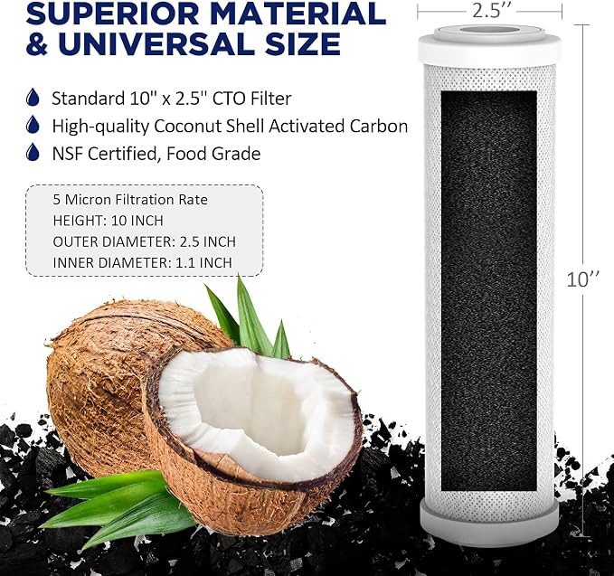 Membrane Solutions 5 Micron String Wound & 5 Micron CTO Carbon Block Water Filter 10"x2.5", Whole House Water Filters Universal Replacement Filter Cartridge