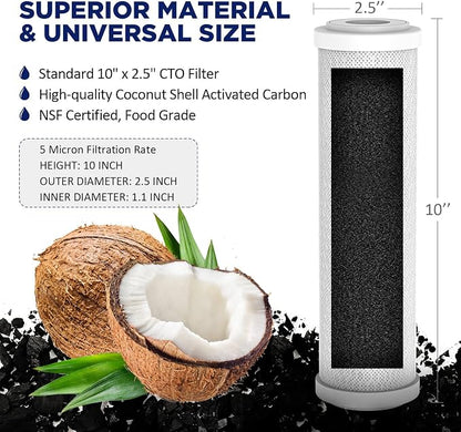 Membrane Solutions 5 Micron String Wound & 5 Micron CTO Carbon Block Water Filter 10"x2.5", Whole House Water Filters Universal Replacement Filter Cartridge