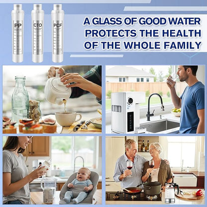 3 Pack Water Filter Replacement Compatible with Bluevua RO100ROPOT, Water Filters Set, 1 PP, 1 CTO, 1 PCF, Improved Drink Quality, Easy to Replace for Household Daily Use Drinking