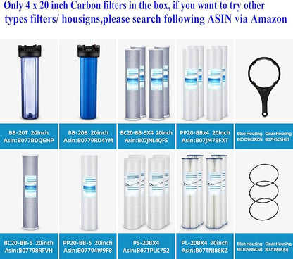 Geekpure 20 Inch Carbon Block Water Filter Reduce Chlorine Taste Odors for Whole House Filtration- 4.5 Inch x 20 Inch -5 Micron-Pack 4