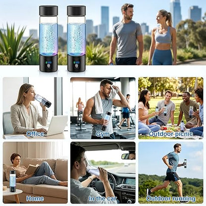 Hydrogen Water Bottle Generator with Display - 5-Min 3000PPB+ Nano Bubble H2 Infusion - pH7.8 Alkaline Water, 460ml Leak-Proof Design with Type-C Charging, Suitable for Fitness, Outdoor and Office Use