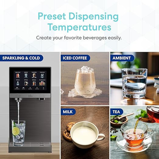 Brio Q60 Sparkling Water Countertop Dispenser with Refillable Tank, No Plumbing Required, Instant Hot & Cold, 4-Stage Reverse Osmosis Filtration, Touch Screen Display, Black