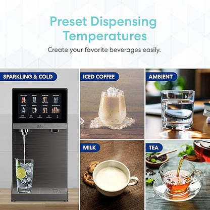 Brio Q60 Sparkling Water Countertop Dispenser with Refillable Tank, No Plumbing Required, Instant Hot & Cold, 4-Stage Reverse Osmosis Filtration, Touch Screen Display, Black