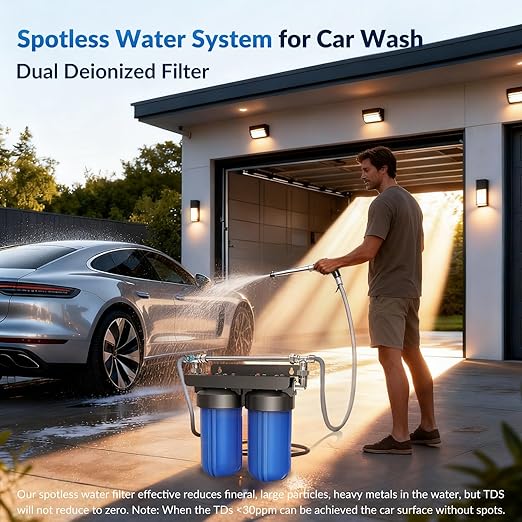 Spotless Water System for Car Wash with Bypass Switch, Deionized Water System for Car Wash with Resin, Spot Free Water Deionizer for Car Washing, Works for Vehicles, RV, Boats, Motorcycles