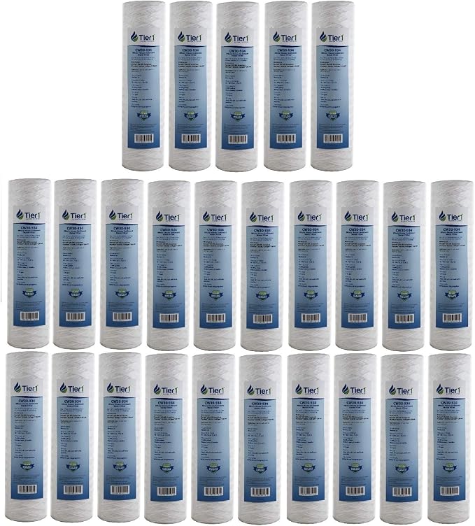 Tier1 30 Micron 10 x 2.5 Water Filter | String Wound Polypropylene Whole House Sediment Water Filter Cartridge | Replacement for Pentek CW-MF, 155187-43, W30W, RS3DS | 2.5 x 10 Water Filter (25-Pack)