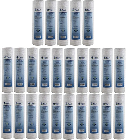 Tier1 30 Micron 10 x 2.5 Water Filter | String Wound Polypropylene Whole House Sediment Water Filter Cartridge | Replacement for Pentek CW-MF, 155187-43, W30W, RS3DS | 2.5 x 10 Water Filter (25-Pack)