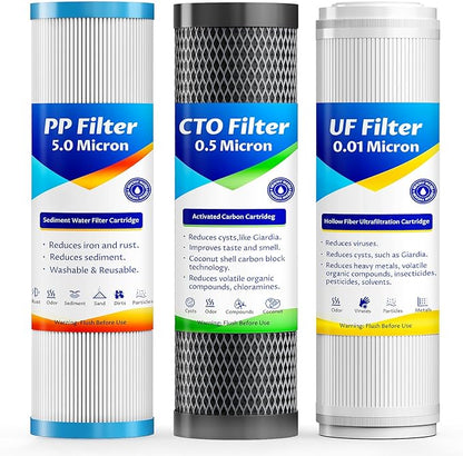 Rv Water Filter Replacement Cartridge, 0.01 Micron Replacement Cartridge for Universal 2.5" X 10" Rv Water Filter System, Compatible With WLSINJL Ultra Rv Water Filters, 3 Pack