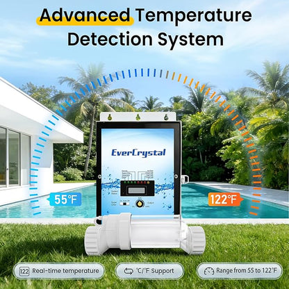 Salt Water Pool Chlorinator System - Up to 40,000 Gallons | For Inground Pools, Self-Cleaning Salt Chlorine Generator, Clear Housing, Flow & Temp Sensors, 1 Year Warranty