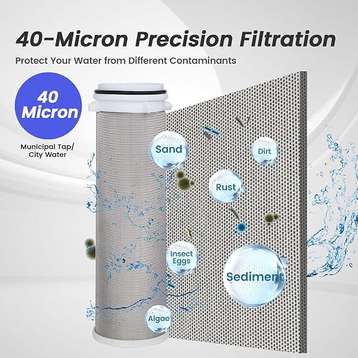 304 Stainless Steel 40 Micron Spin Down Water Filter, Whole House Spin Down Sediment Water Filter, Reusable Flushable Pre-Filtration System, 1" MNPT + 3/4" FNPT+3/4MNPT, BPA Free