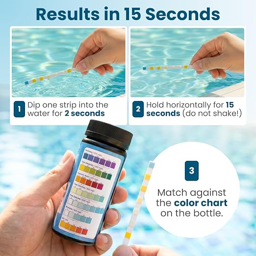 Pool & Spa Test Strips 7-in-1, 100 Strips for Pools, Hot Tubs & Saltwater Spas – Accurately Tests pH, Free & Total Chlorine, Bromine, Alkalinity, Hardness & Cyanuric Acid – Easy, 30-Second Results