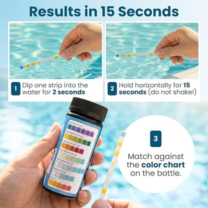 Pool & Spa Test Strips 7-in-1, 100 Strips for Pools, Hot Tubs & Saltwater Spas – Accurately Tests pH, Free & Total Chlorine, Bromine, Alkalinity, Hardness & Cyanuric Acid – Easy, 30-Second Results