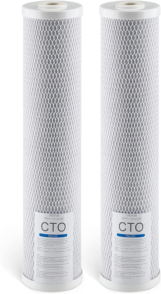 VEVOR CTO Whole House Water Filter, 20 x 4.5 Inch Universal Fit, Activated Carbon Block Cartridge Replacement, 5 Micron Coconut Shell Charcoal Filters, Reduces Chlorine, Taste & Odor, 2 Pack