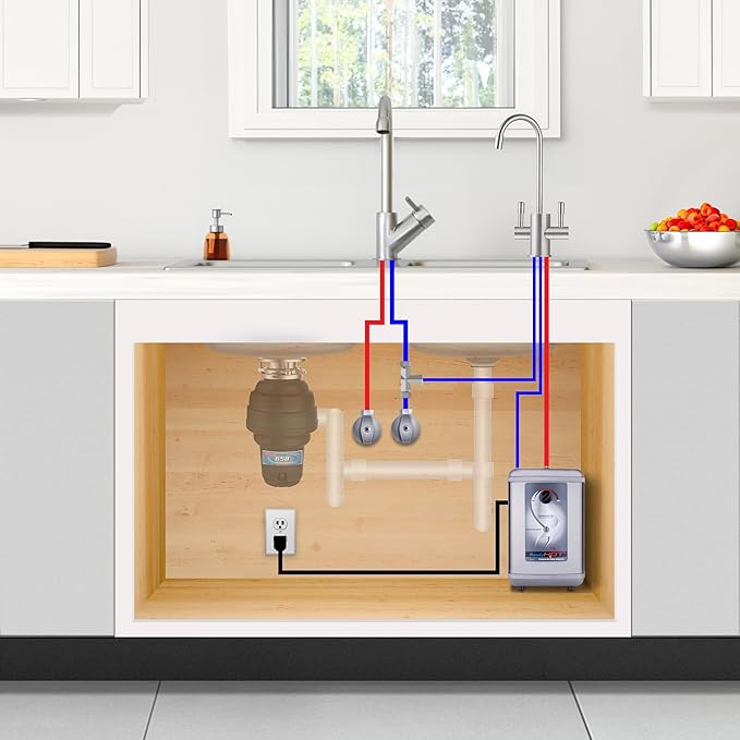 Ready Hot 41-RH-200-F560-CH Instant Hot Water Dispenser System, 2.5 Quarts, Manual Dial Dual Lever Hot and Cold Water Faucet Polished Chrome