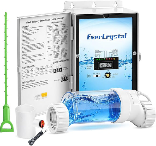 Salt Water Pool Chlorinator System - Up to 25,000 Gallons | For Inground Pools, Self-Cleaning Salt Chlorine Generator, Clear Housing, Flow & Temp Sensors, 1 Year Warranty