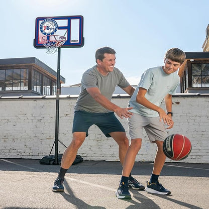Lifetime NBA Philadelphia 76ers Portable Basketball Hoop, Adjustable Height 7.5-10 Ft, 44 Inch Shatterproof Fusion Backboard, Base with Wheels