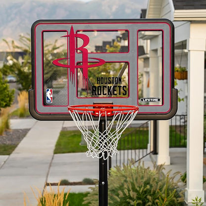 Lifetime NBA Houston Rockets Portable Basketball Hoop, Adjustable Height 7.5-10 Ft, 44 Inch Shatterproof Fusion Backboard, Base with Wheels