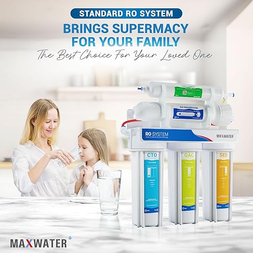 Max Water 100 GPD Reverse Osmosis Water Filtration System - 5 Stage RO System with NSF Certified Tank, Faucet and 4 Extra Filters - Under-Sink/Wall Mount System - Model : RO-5W2