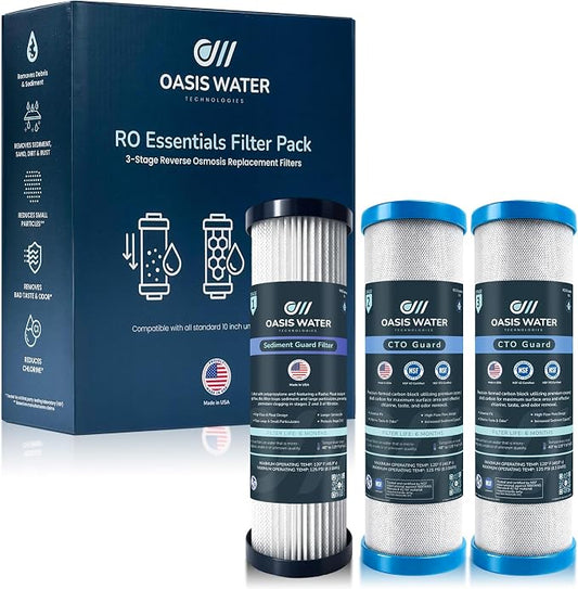 Reverse Osmosis Replacement Filter Kit 10 Inch 3 Stage Under Sink Water Filter – Oasis Water Technologies RO Essentials Kit – Fits APEC ROES-50 RO-45 RO-90 and iSpring RCC7