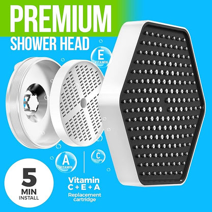 AquaHomeGroup Luxury Filtered Shower Head Set - 20 Stage Filter Reduces Chlorine, Heavy Metals and Sediment - Vitamin C E and A - White