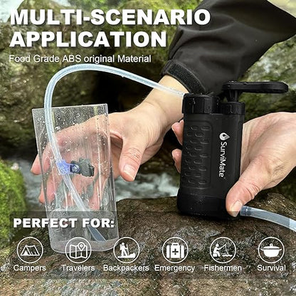 SurviMate Water Purifier Survival Pump，0.01 Micron 5-Stage Water Purifier System，Hand Pump Water Filter Portable Outdoor Emergency，Camping, Hiking, Backpacking