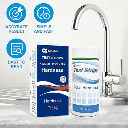 Water Hardness Test Kits - Hard Water Test Kits for Drinking Water Well Hot Tub Spa Swimming Pool Dishwasher Water Softener - Quick & Accurate Water Hardness Test Strips for Calcium, Magnesium
