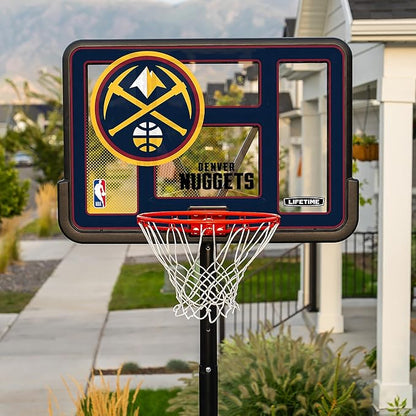 Lifetime NBA Denver Nuggets Portable Basketball Hoop, Adjustable Height 7.5-10 Ft, 44 Inch Shatterproof Fusion Backboard, Base with Wheels