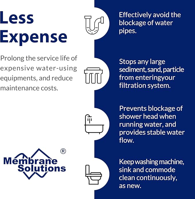 Membrane Solutions 20 Micron 10" x 2.5" Sediment Water Filter Replacement Cartridge for Water Filter 10 x 2.5 inch Whole House Water System, Compatible with GE FXUSC, AP110, WHKF-GD05-6 Pack