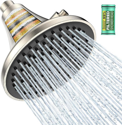 Homlord High Pressure Filtered Shower Head, One-Button Filter Replacement, Removes Chlorine & Impurities, Say Goodbye to Dry Skin & Frizzy Hair, 1-Minute Installation, Brushed Nickel