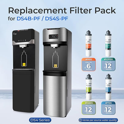 iSpring Bottleless Water Dispenser with 4-Stage Filtration, SGS-Tested 99% of PFAS Removal, Water Cooler Dispenser - Hot, Cold, Room Temp, Self Cleaning, Stainless Steel, Silver, Model: DS4S-PF