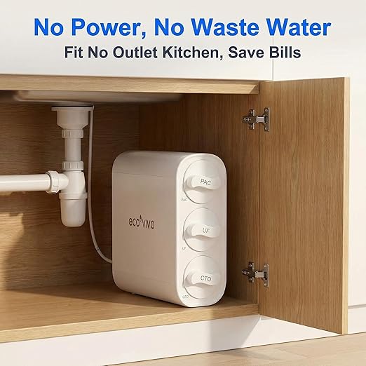 Ecoviva UF800G 0.01μm Ultra-Filtration Under Sink Water Filter Meet NSF 42 / 372 Standards Tankless Ultra Compact Design, No Electricity & Wastewater, Preserve Beneficial Minerals No TDS Reduction