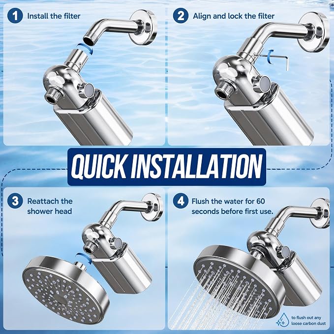 Veken Shower Filter to Reduce Chlorine, KDF Shower Head Filters with Activated Carbon and Calcium Sulfite for Filtered Shower Water, Filtro Para Ducha De Baño, One-Press Replacement, Chrome