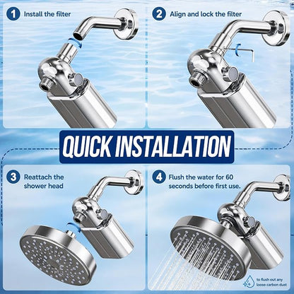 Veken Shower Filter to Reduce Chlorine, KDF Shower Head Filters with Activated Carbon and Calcium Sulfite for Filtered Shower Water, Filtro Para Ducha De Baño, One-Press Replacement, Chrome